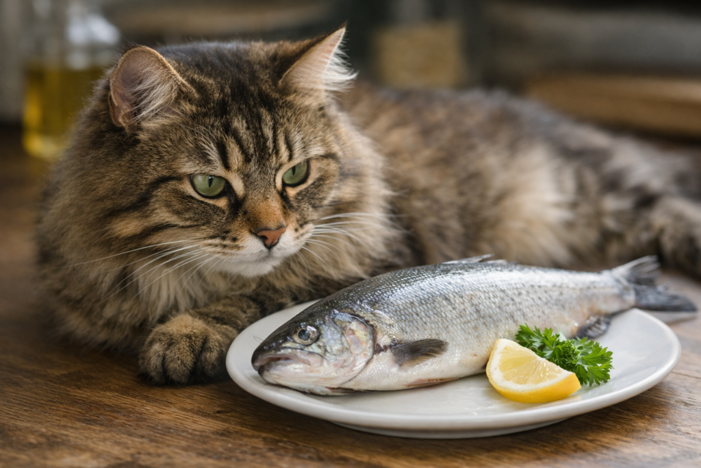 Kat met verse vis